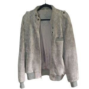 REPAGE Vintage Suede Leather Bomber Jacket Gray Green Unisex Size L?‎ Grunge